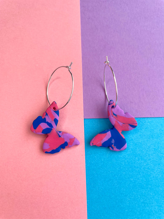 PRIDE Bisexual Flag Marbled Butterfly Hoops