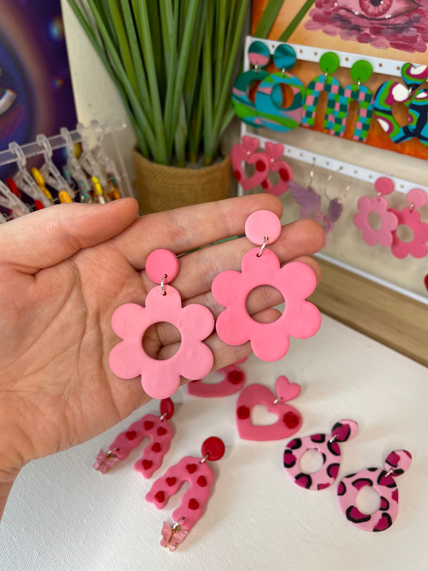 Two Toned Pink Flower Earrings