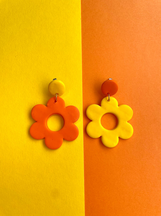 Two Toned Yellow Orange Flower Earrings