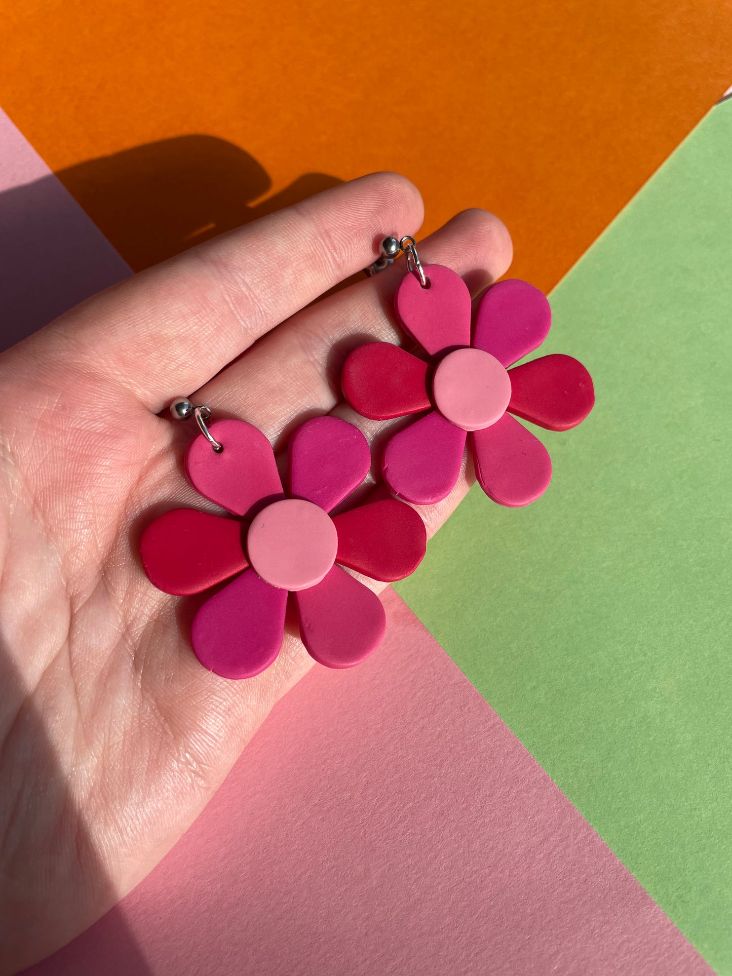 Pink Daisy Flower Summer Earrings