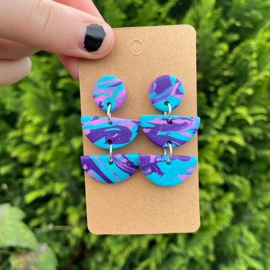 Blue, Purple and Lavender Marbled Dangle Earrings