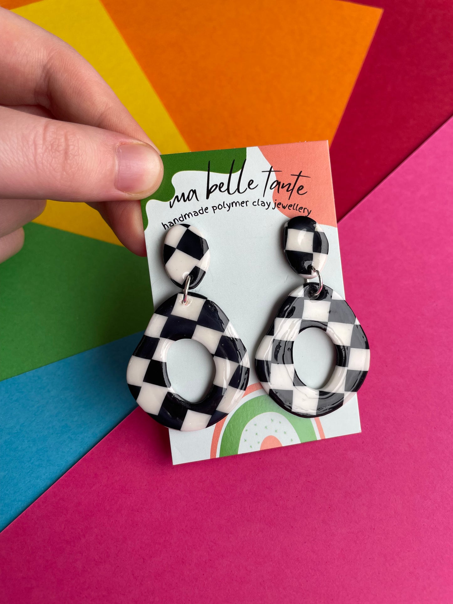 Black & White Checker-Board Earrings