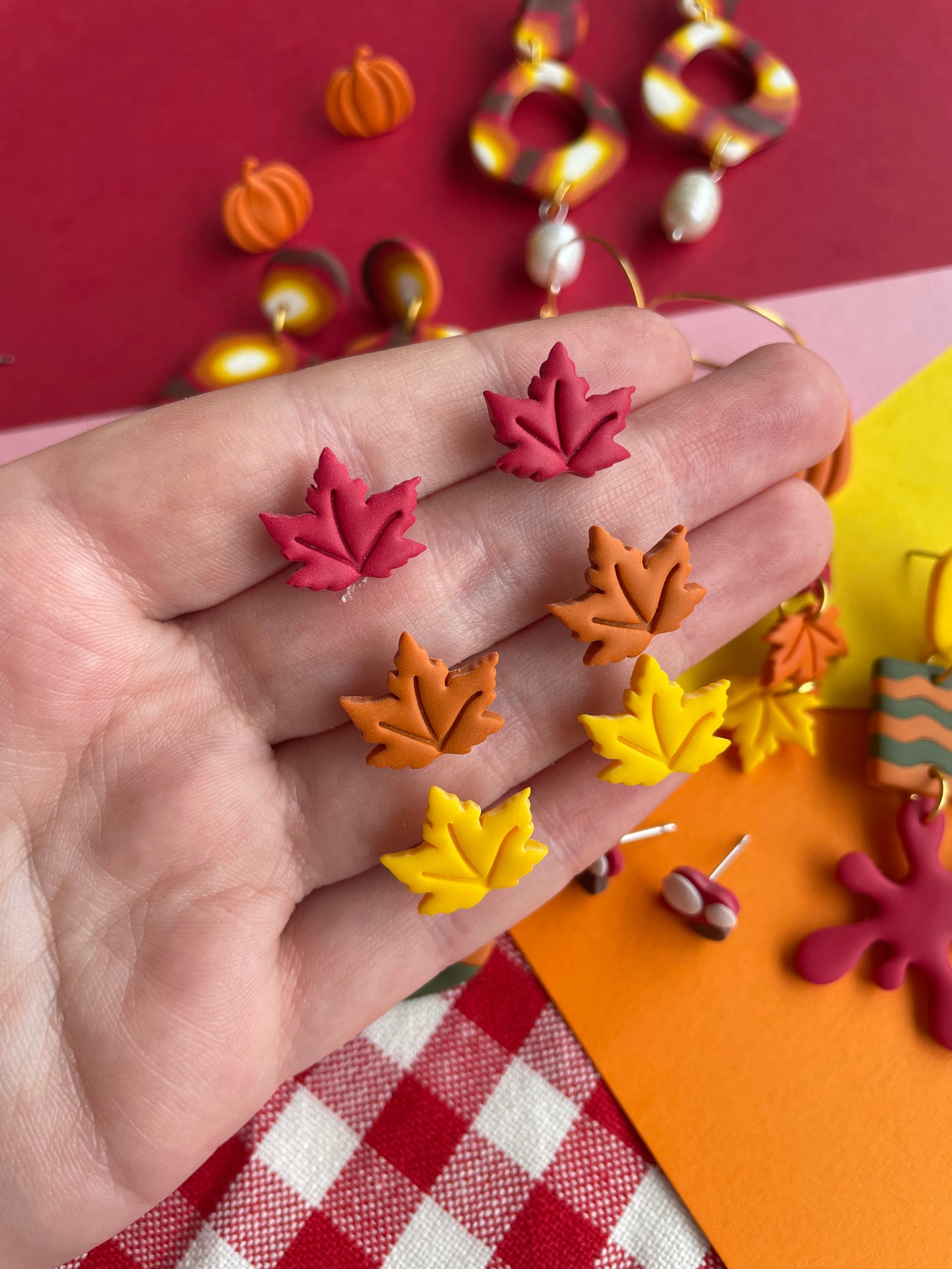 Autumn/Fall Tri-Colour Leaf Studs