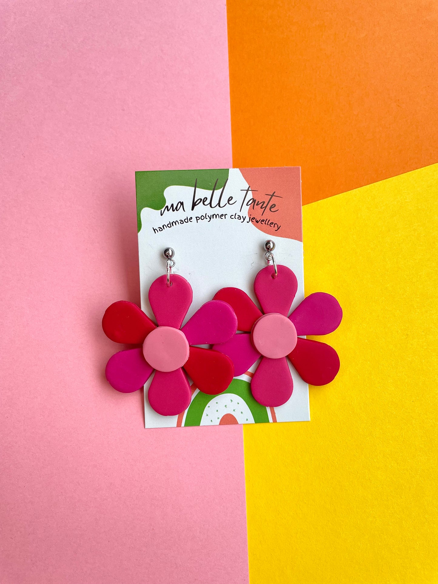 Pink Daisy Flower Summer Earrings