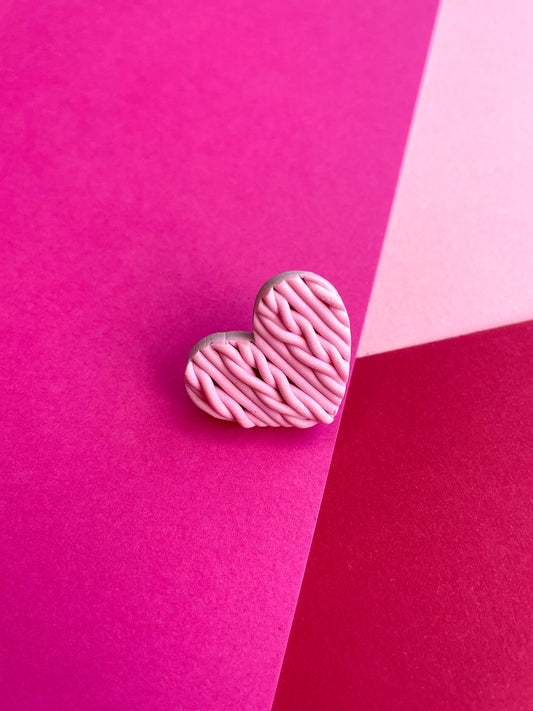 Pink Knitted Heart Shaped Pin