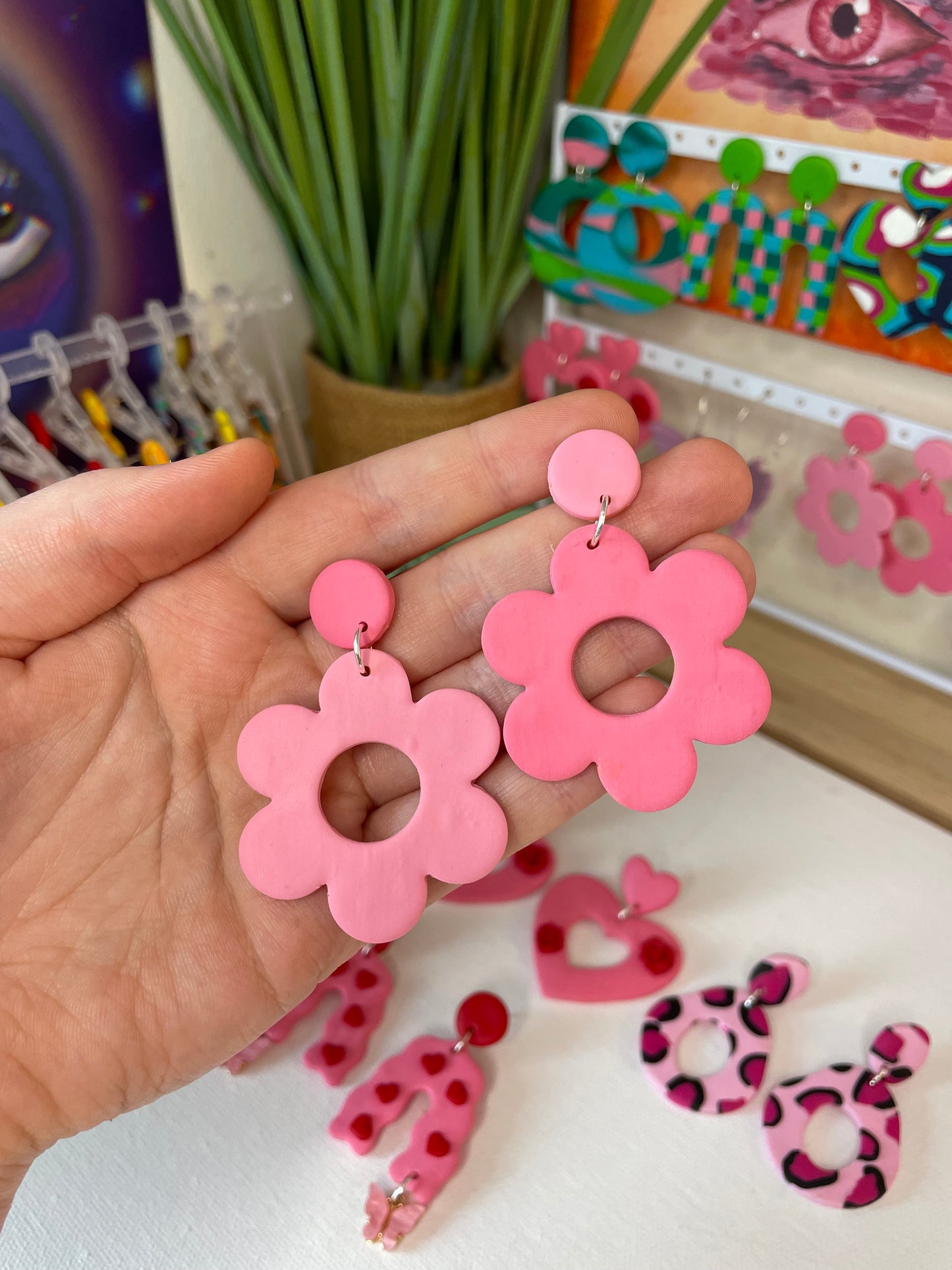 Two Toned Pink Flower Earrings