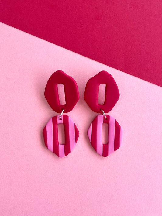 Red and Pink Striped Dangle Earrings