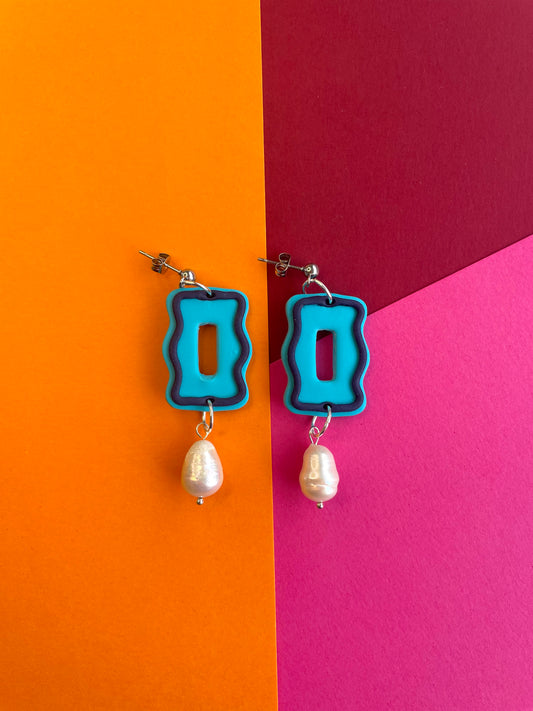 Wavy Blue Dangles with Pearls