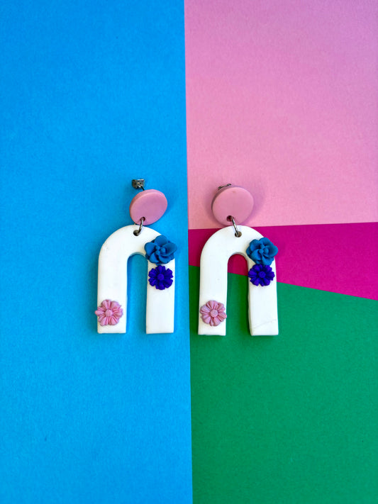 White Earrings with Floral Details