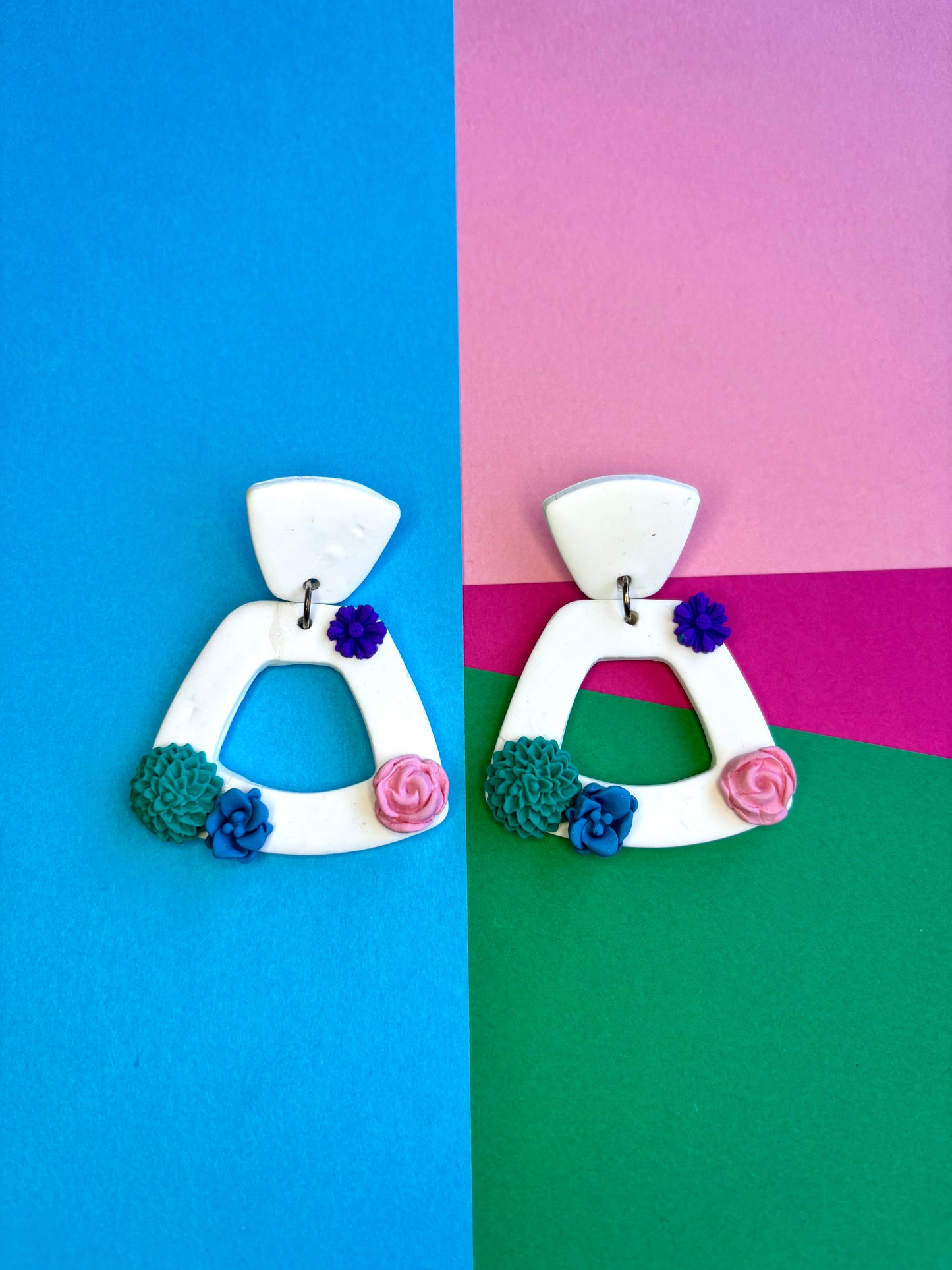 White Earrings with Floral Details