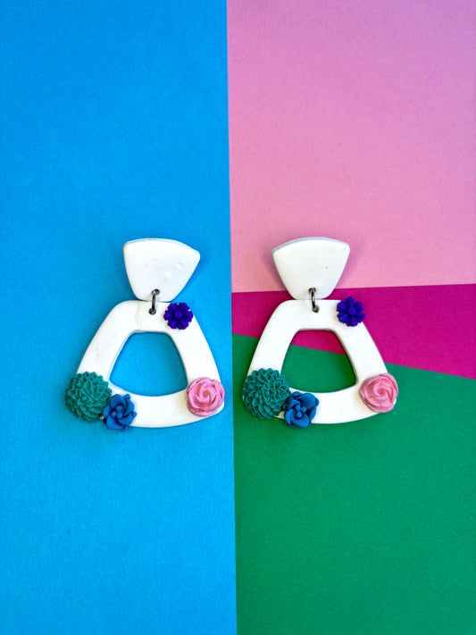 White Earrings with Floral Details