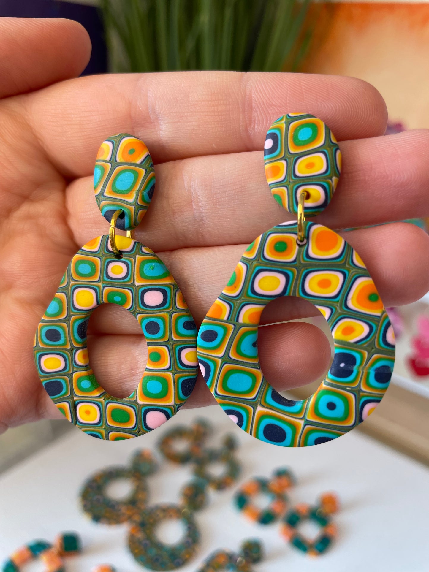 70s Retro Geometric Handmade Polymer Clay Earrings