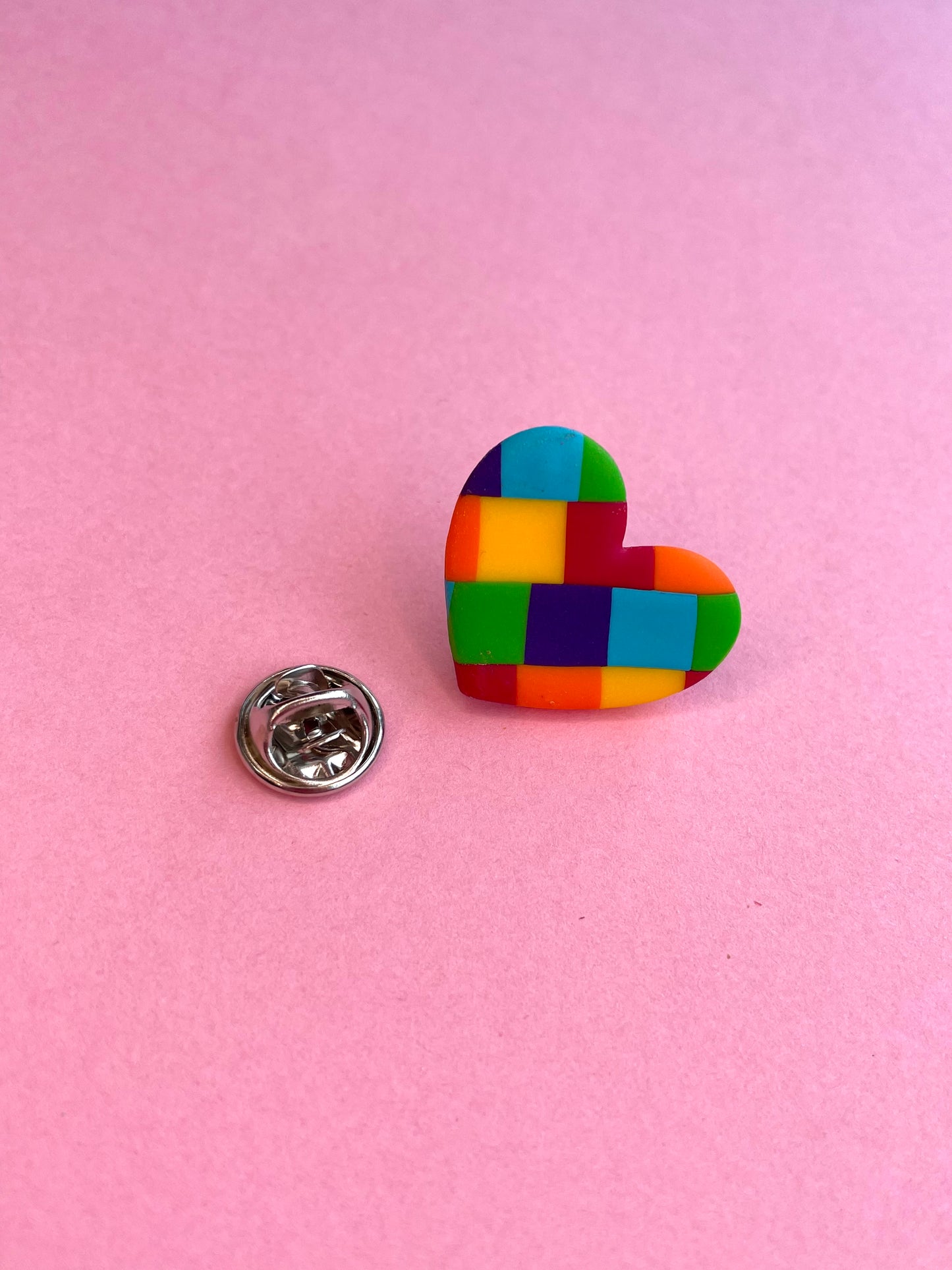 PRIDE Rainbow Checkerboard Heart Pin