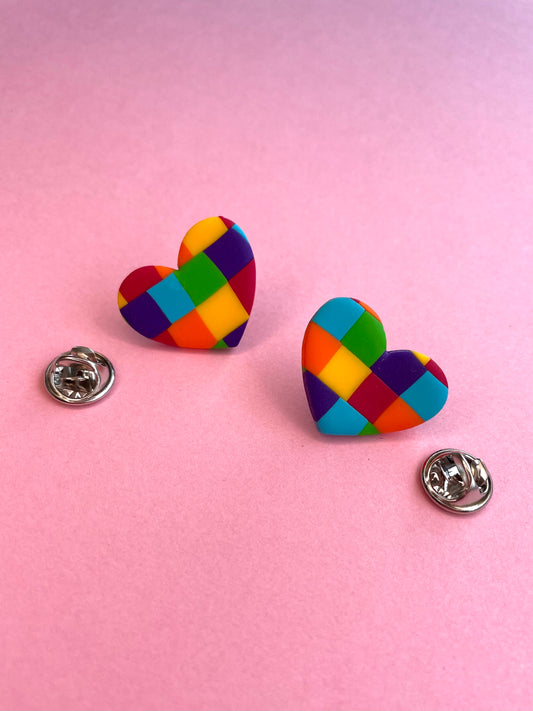 PRIDE Rainbow Checkerboard Heart Pin