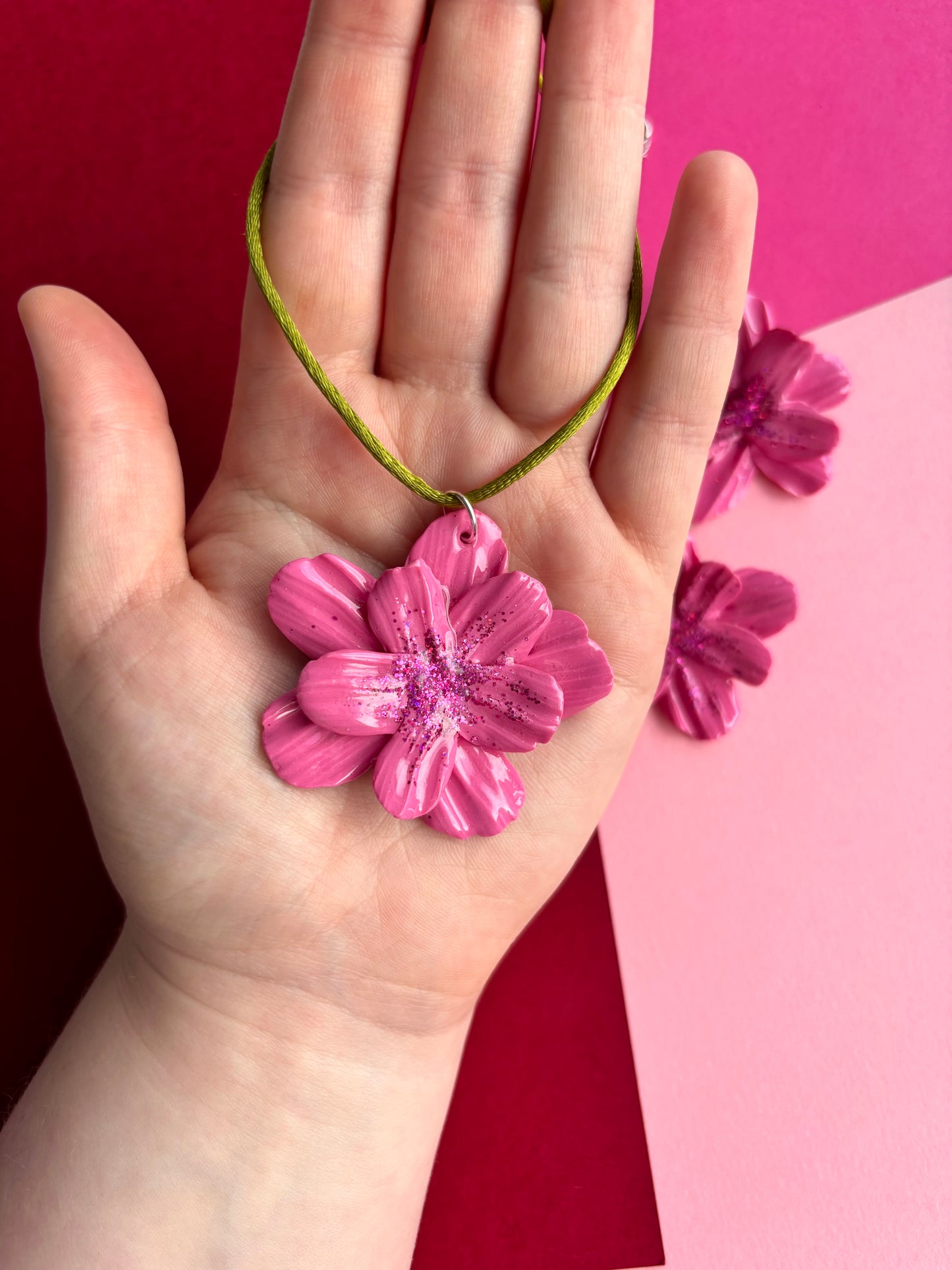 Pink Glittery Flower Necklace