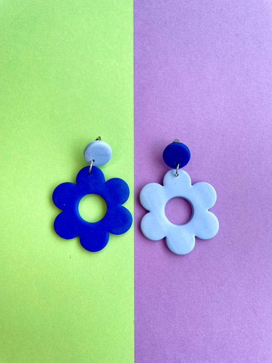 Two Toned Blue Flower Earrings