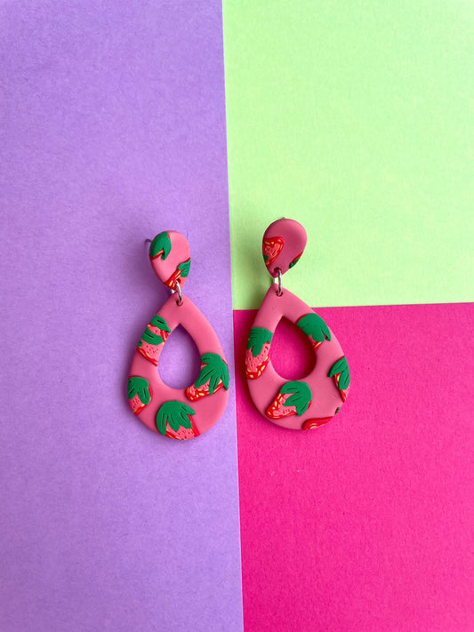 Strawberry Pink Teardrop Earrings