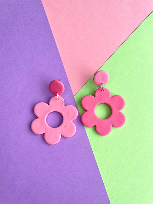 Two Toned Pink Flower Earrings
