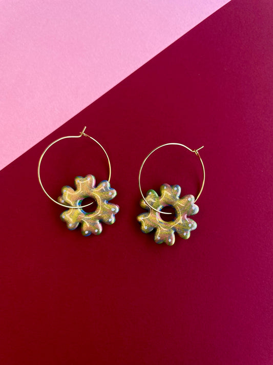 Multicoloured Metallic Flower Hoops