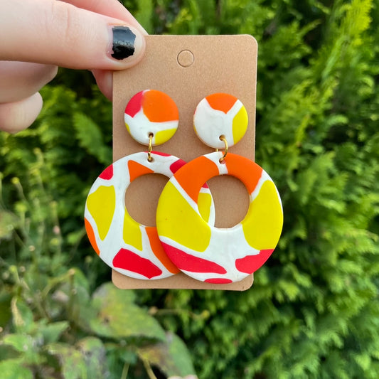 Yellow, Orange and Red Large Circle Stud Earrings
