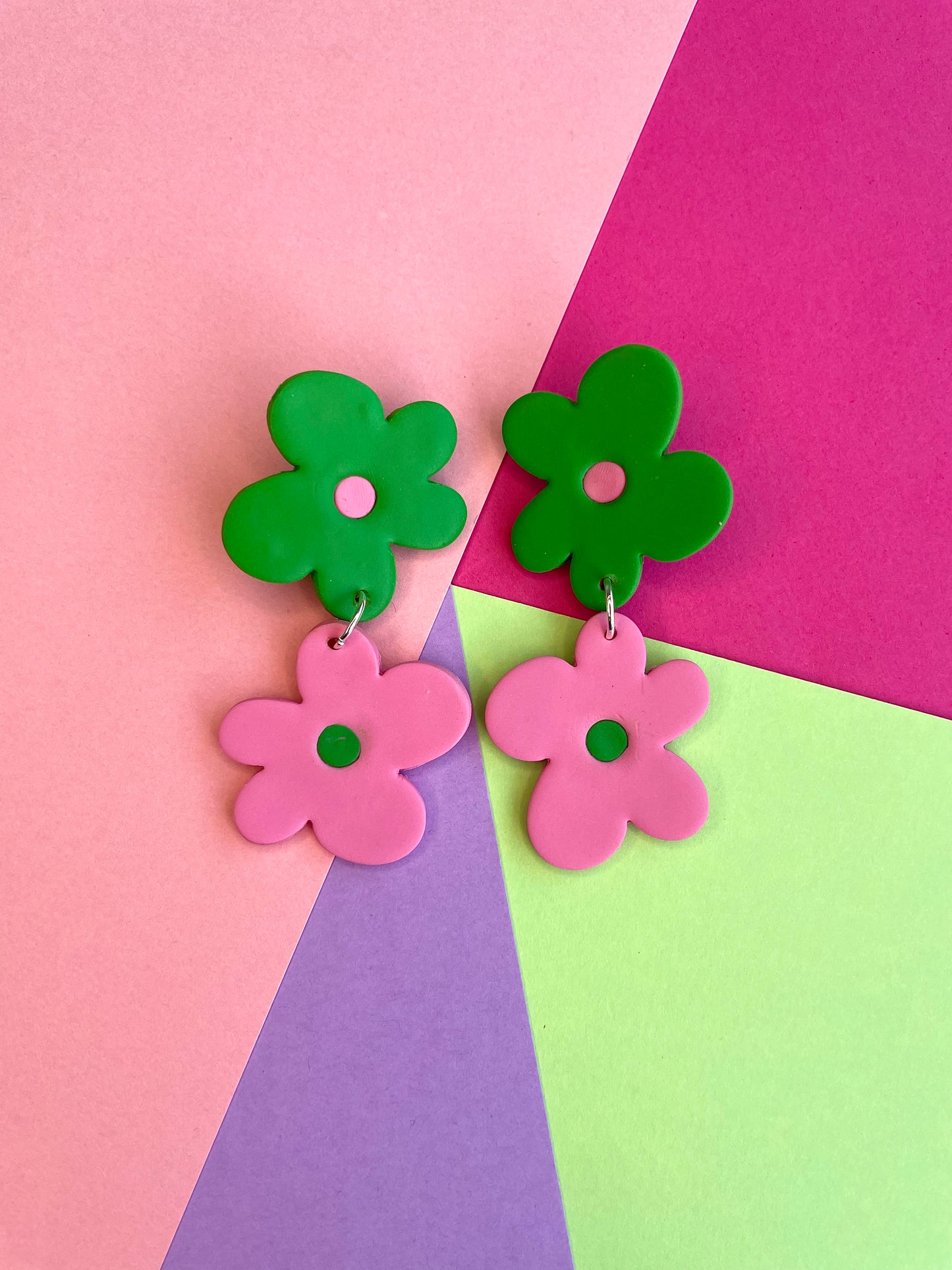 Funky Flower Two Tone Stud Earrings