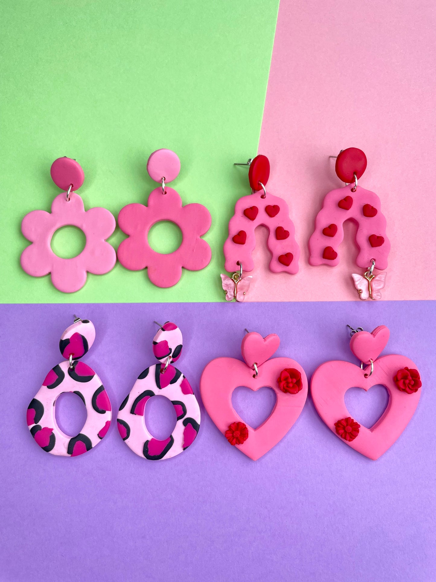 Two Toned Pink Flower Earrings