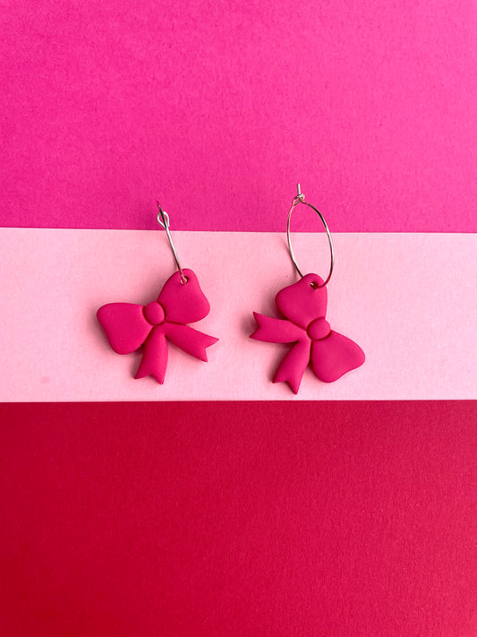 Pink Coquette Bow Hoop Earrings