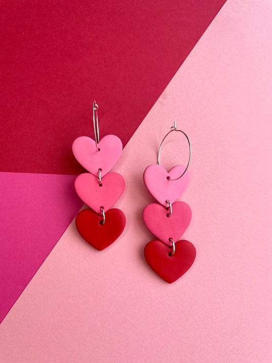 Romantic Red and Pink Hearts Dangle Earrings
