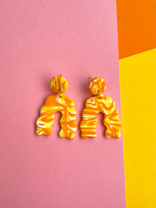 Marbled Yellow Orange Wavy Earrings