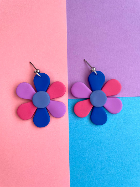 PRIDE Bisexual Flag Daisy Flower Earrings