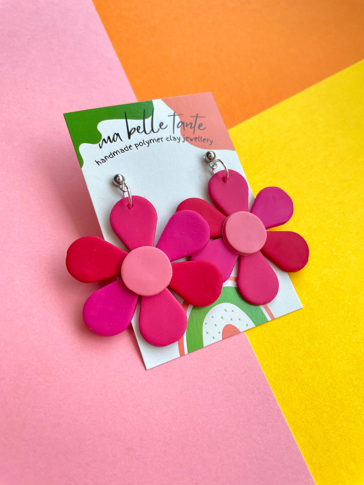 Pink Daisy Flower Summer Earrings