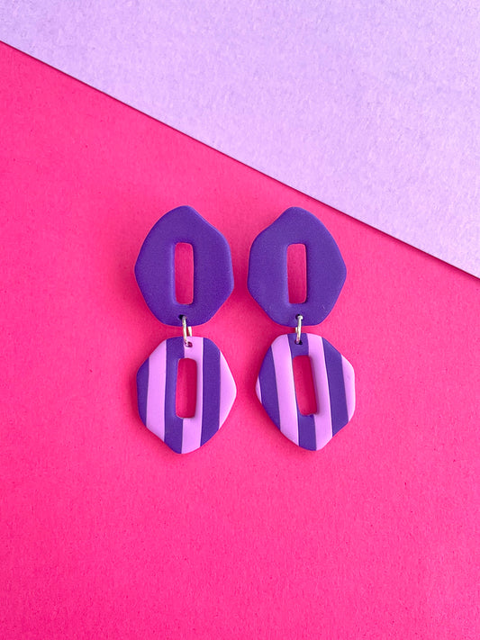 Purple and Lavender Striped Dangle Earrings