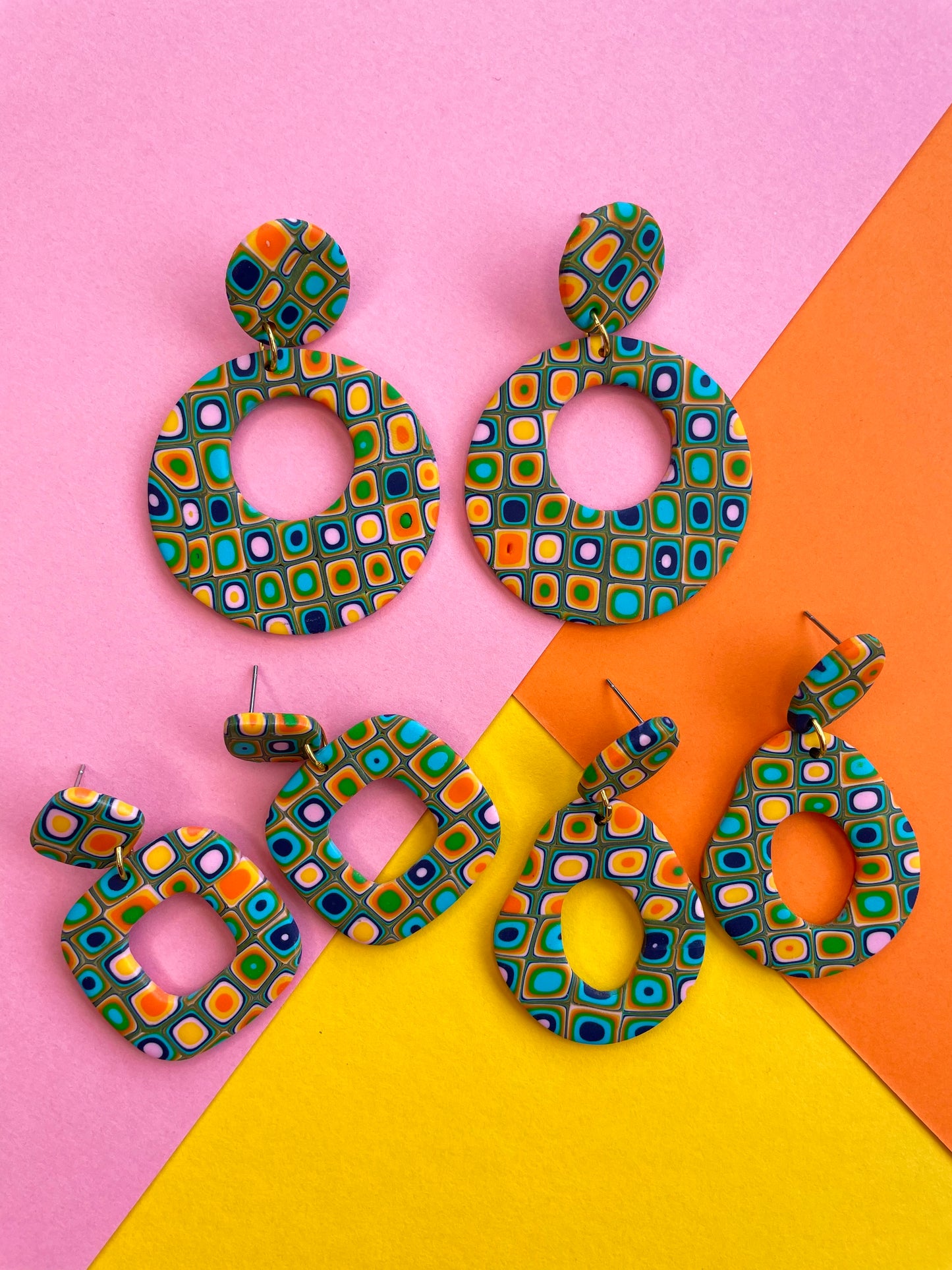 70s Retro Geometric Handmade Polymer Clay Earrings