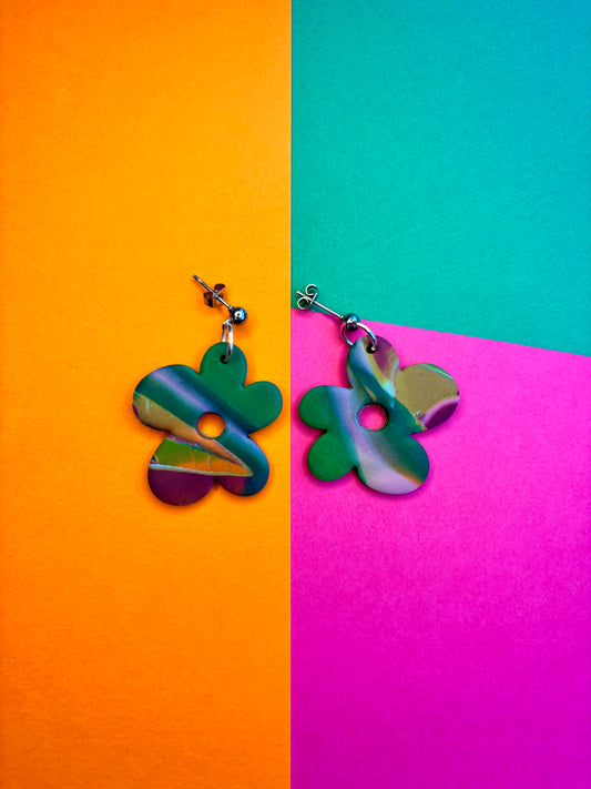 Multicoloured Marble Flower Earrings