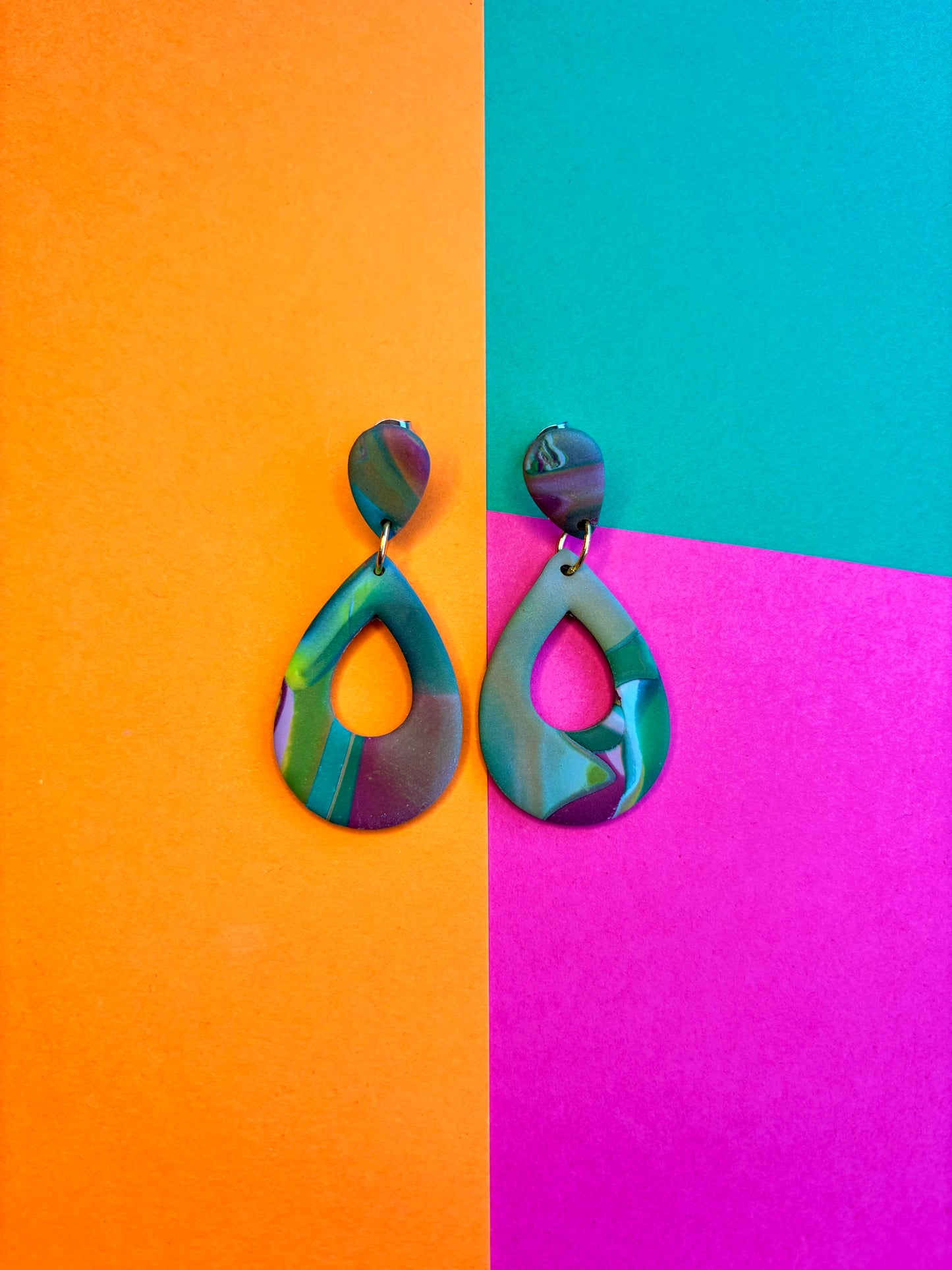 Multicoloured Marbled Teardrop Earrings