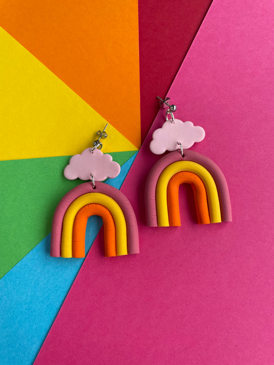 Rainbow and Clouds Pink Earrings