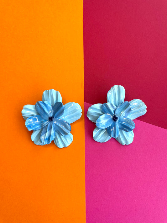 Large Blue Flower Dangle Studs