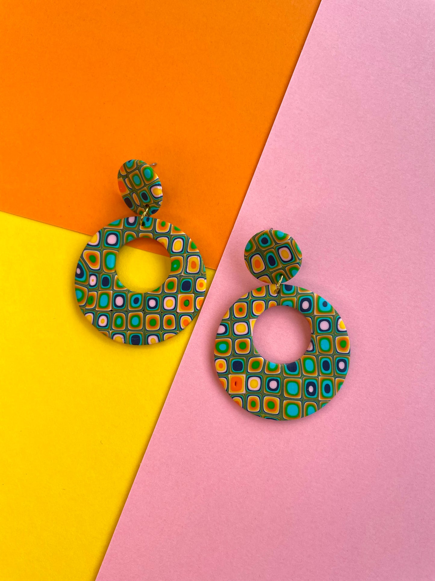 70s Retro Circle Geometric Handmade Polymer Clay Earrings